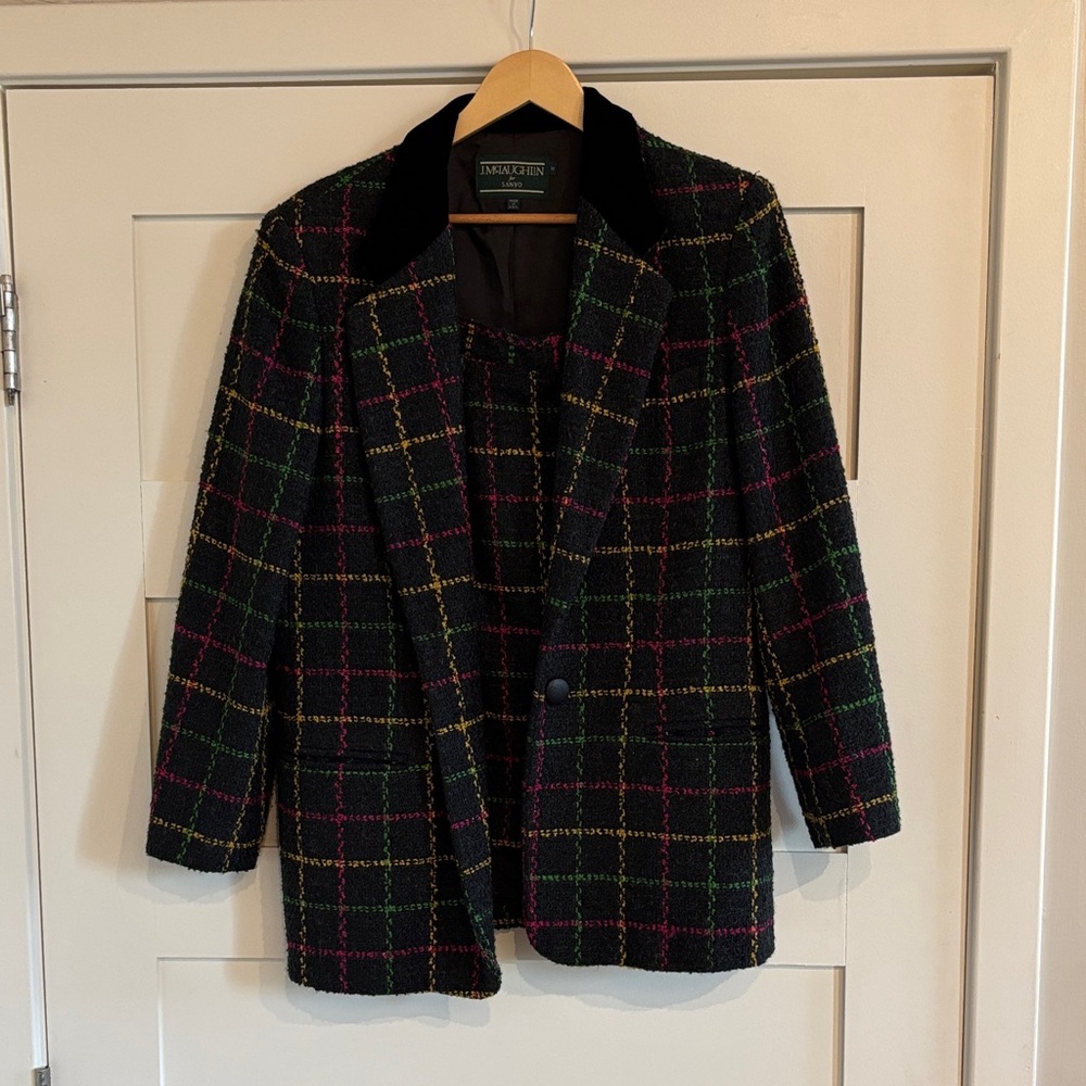 J. McLaughlin Vintage Black Multicolor Plaid Blazer and Skirt Set